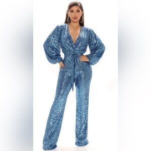 Elegant Blue Sequin Jumpsuit